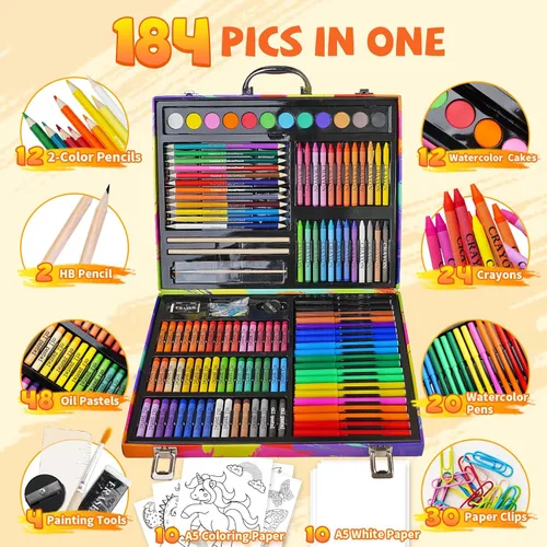 Miniatura 2 de Cokiki Kit de arte de 184 piezas para niños de 6 a 12 años, juego de dibujo definitivo con pasteles al óleo, crayones, pasteles de acuarela y bloc