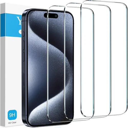 YMHML Paquete de 3 protectores de pantalla de vidrio templado para iPhone 16/iPhone 15 Pro/iPhone 15, película transparente HD de grado militar,