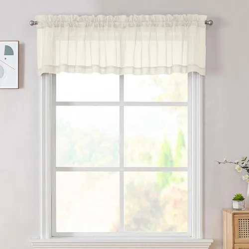 Miniatura 236 de OVZME - Cortinas traslúcidas blancas de 45 pulgadas de largo, 2 paneles, cortinas de gasa con bolsillo para barra para ventanas pequeñas, cada una