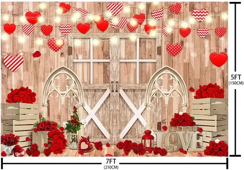 Miniatura 5 de AIBIIN Telón de fondo para el día de San Valentín de 7 x 5 pies para fotografía, puerta de pared de madera rústica, telón de fondo de San Valentín