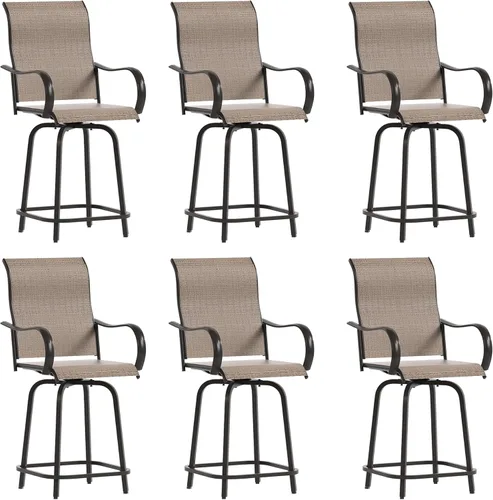 Miniatura 15 de UDPATIO Juego de 4 taburetes de bar giratorios para exteriores, taburetes altos para exteriores con tela textil impermeable, reposabrazos, Marrón