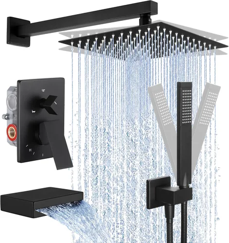 Miniatura 11 de KES Juego de llave de bañera y ducha Sistema de ducha con cabezal de ducha de lluvia de 10 pulgadas y llave de cascada para bañera Montaje en pared