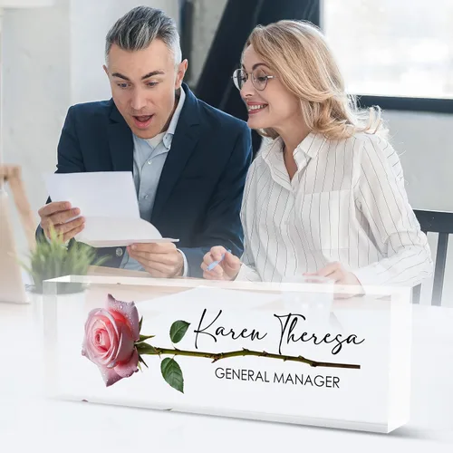Miniatura 5 de Placa de identificación de oficina personalizada, regalos personalizados para mujeres y empleados, accesorio de escritorio de oficina (rosa A)
