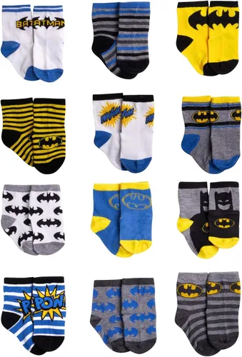 DC Comics Baby Boys and Girls Socks - 12 Pack Batman, Wonder Woman, Superman, Justice League, Super Girl Socks (0-24M)