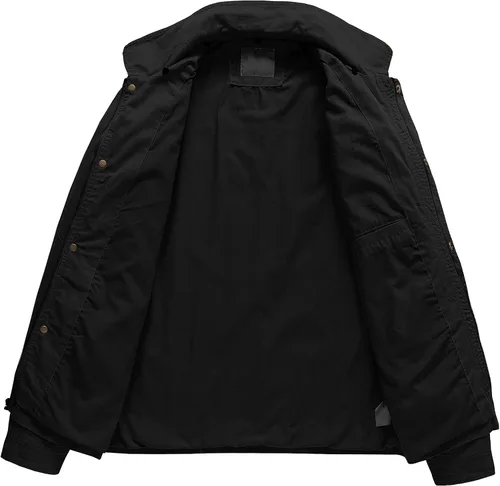 Miniatura 4 de Pursky Chaqueta de lona de algodón militar casual para hombre con capucha desmontable