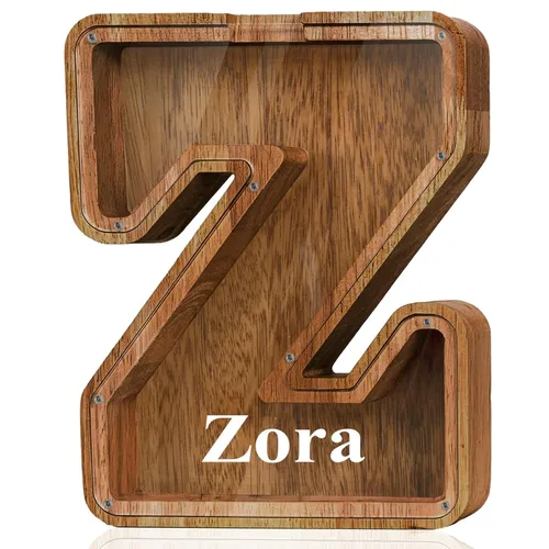 Miniatura 52 de Alcancía de madera grande personalizada con letras – Alcancía de letras para niños y niñas, regalo de cumpleaños (A)