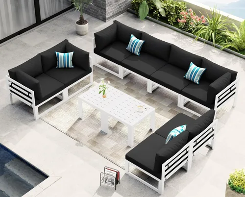 Miniatura 10 de NICESOUL - Juego de 10 muebles de patio extra grandes de aluminio moderno, sofá para exteriores con asiento de 29" de profundidad y ancho, 500 lbs