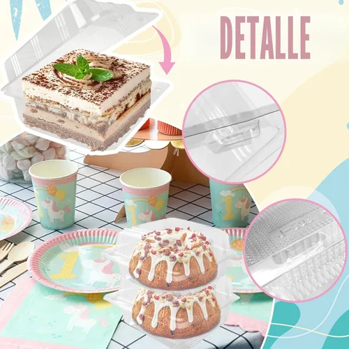 Miniatura 3 de Haawooky 100 Piezas Recipientes de Comida Cuadrados de Plástico Transparente con Bisagras, Bandeja Desechable tipo Concha para Rebanadas de Pastel
