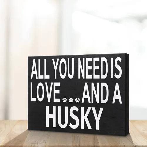 Miniatura 6 de JennyGems Regalos de Husky, letrero de madera con texto en inglés «All You Need is Love and a Husky», decoración de estante y colgante de pared