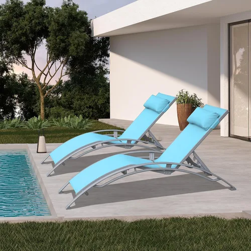 Miniatura 10 de domi outdoor living Domi - Juego de 2 sillas de salón de aluminio para exteriores con 5 posiciones ajustables, tumbona al aire libre para piscina