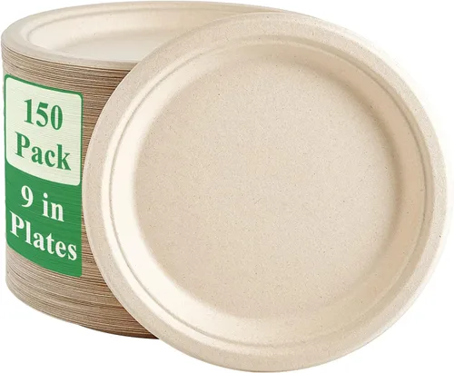 Miniatura 11 de Vplus Paquete de 125 platos de papel de 6 pulgadas, 100% compostables, platos de papel desechables de alta resistencia, bagazo, natural, 6 in Blanco