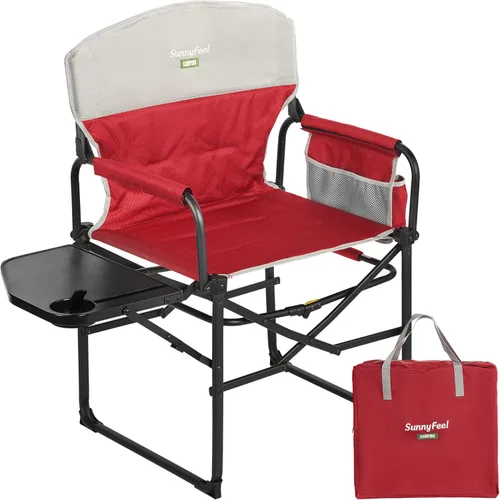Miniatura 20 de SUNNYFEEL Silla de directores de campamento de gran tamaño de 500 libras resistente, silla plegable portátil con mesa auxiliar, bolsillo para playa