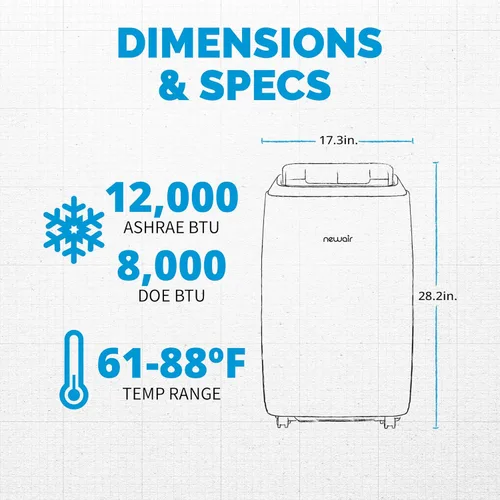 Miniatura 6 de Newair Aire acondicionado portátil de 12000 BTU, diseño moderno de CA con kit de ventilación de ventana de fácil instalación, sistema