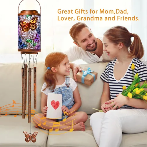 Miniatura 3 de Campanillas de viento solares de mariposa para exteriores, regalos de jardín para mamá, faroles solares para decoración al aire libre para balcón