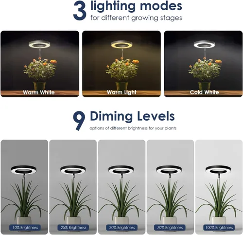 Miniatura 5 de IMVSINCERE Halo - Luz de cultivo para plantas de interior, 72 LED, altura ajustable (6.5-25 pulgadas), lámpara de cultivo LED de espectro completo