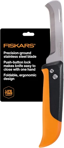 Fiskars Cuchillo Plegable para Productos, Herramienta de Jardinería para Cosechar Productos con Diseño Ergonómico Plegable, Hoja Curvada de Acero