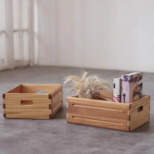 Miniatura 5 de Paquete de 1 Contenedor de Almacenamiento de Madera de 16"x12"x6.25". Caja Duradera de Madera Maciza Abierta con Asas. Cestas de Contenedor
