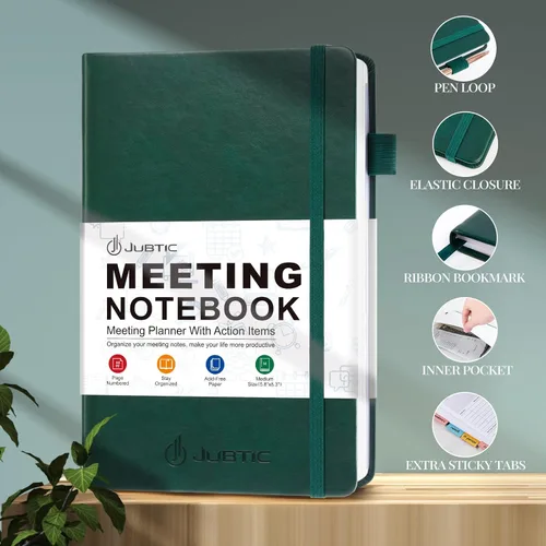 Miniatura 2 de JUBTIC Cuaderno de reuniones para el trabajo con artículos de acción, planificador de proyectos de cuero, cuaderno de notas de reuniones