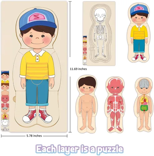 Miniatura 2 de Rompecabezas de madera para niños pequeños y niños, rompecabezas de anatomía Montessori para niños, juego preescolar de aprendizaje de cuerpo