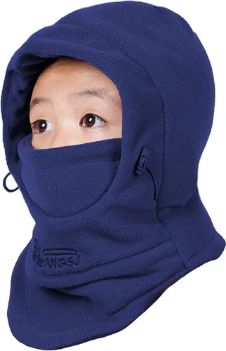 Miniatura 10 de Azarxis Gorro de niños con pasamontañas de forro polar para esquí, máscara facial de invierno, gorro ajustable con calentador doble para el cuello