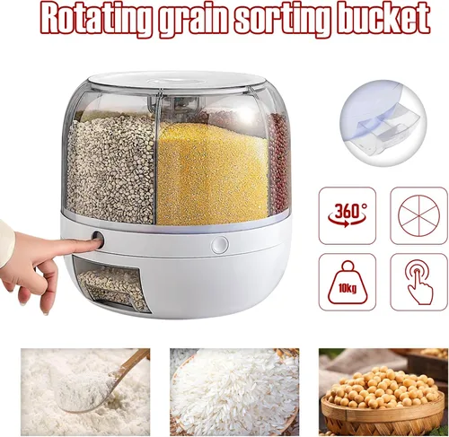 Miniatura 4 de DYRABREST Dispensador de cereales de 6 rejillas, contenedor de almacenamiento de alimentos giratorio de 360°, 22.0 lbs/22 libras, dispensador