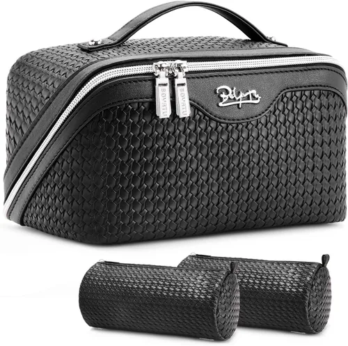 Miniatura 60 de BOYATU Bolsa organizadora de maquillaje de viaje, bolsa de cosméticos: Juego de 3 bolsas de maquillaje para mujeres con asa - Bolsas de aseo