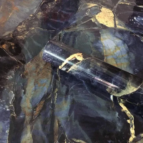 REDODECO Papel adhesivo de mármol de piedra azul, papel adhesivo de granito brillante, envoltura de vinilo para encimera de cocina, papel de