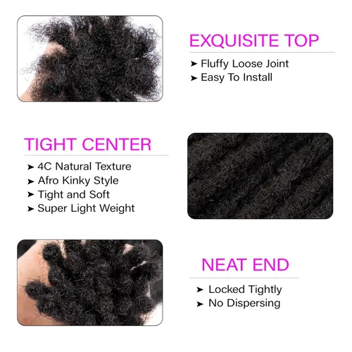 Miniatura 3 de Extensiones de cabello humano Loc de 0.2 cm de ancho, 4 pulgadas, 30 hebras, negro natural 100% completamente hechas a mano, extensiones