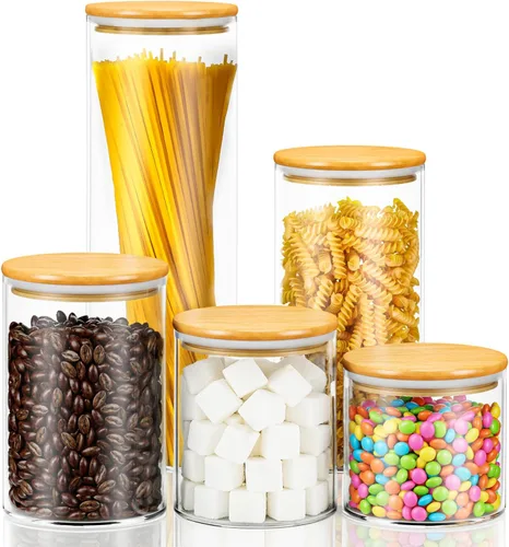 Miniatura 10 de Recipientes de Café Azúcar Sales - Frascos de 15 oz de Vidrio Hermético Caning con Tapas de Bambú y Cucharas Medidoras, Almacenamiento de Avena