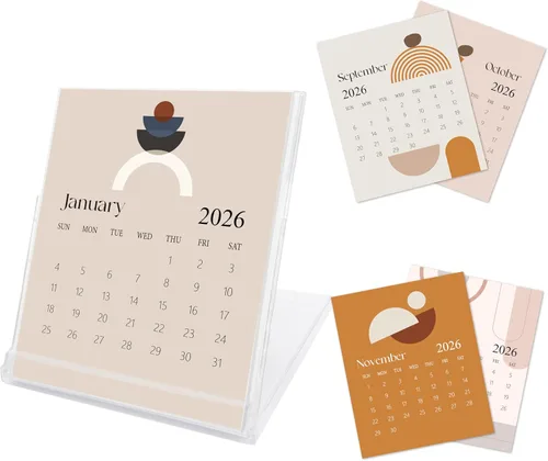 Mini calendario de escritorio 2026, calendario de escritorio bohemio estilo CD de 12 meses, desde enero de 2026 hasta diciembre de 2026, pequeño