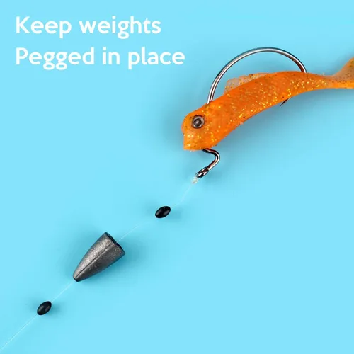 Miniatura 2 de Tapón de goma de pesca Bobber Peg Sinker Stopper Black Oval Bead Texas Rig Flotadores de peso detiene la durabilidad Voltear Terminal Accesorios