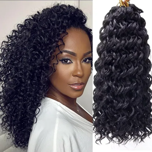 Miniatura 46 de 8 Paquetes de Cabello Rizado con Ganchillo GoGo, Cabello Rizado con Ganchillo para Mujeres Negras, Trenzado de Onda Profunda, Cabello Sintético