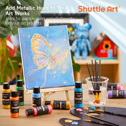 Miniatura 2 de Shuttle Art Pintura acrílica metálica de 30 colores, pintura metálica de grado artista en botellas (2.3 onzas líquidas, 2 onzas), rica pigmentación