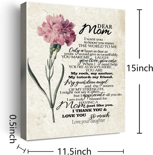 Miniatura 2 de Wailozco Decoración de pared para mamá, con texto en inglés "To Dear Mom", impresiones en lienzo enmarcadas, regalos para madre de hija