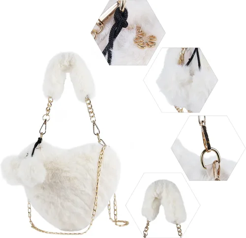 Miniatura 2 de SUKUTU Faux Fur Purse Women's Heart Shaped Evening Handbags Small Cute Phone Crossbody Bag Clutches for Girls