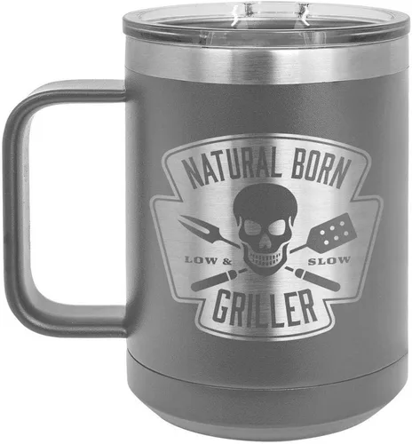 Miniatura 12 de Natural Born Griller RED 15 oz Coffee Cup w/Slide Top Lid Insulated Travel Coffee Mug BBQ & Grilling Gift Idea For Men Who Have Everything, Dad