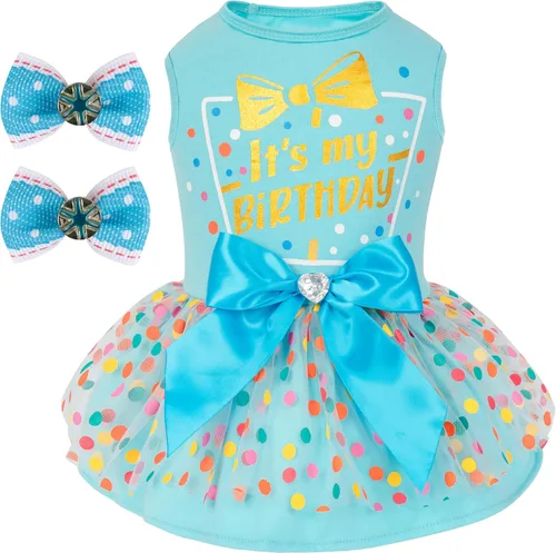 Miniatura 19 de cyeollo Vestido para perro para el día de San Valentín, ropa de vacaciones para perros con estampado de corazón, vestidos de tul para perros