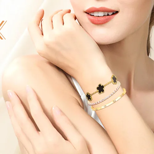 Miniatura 3 de Pulseras de oro para mujer - 4 piezas/3 piezas, juego de pulseras de tenis de 18K de oro chapado, elegantes pulseras de oro no manchadas de acero