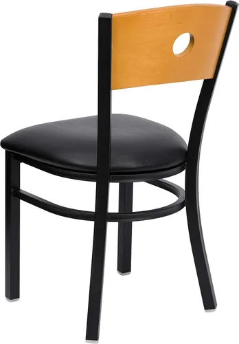Miniatura 5 de Flash Furniture HERCULES Series Silla de restaurante de metal con respaldo circular negro, respaldo de madera natural, asiento de vinilo negro
