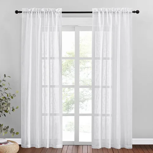 Miniatura 28 de NICETOWN Cortinas traslúcidas cortas para dormitorio, 45 pulgadas de largo, con textura de lino, cortinas semitransparentes de gasa que mantienen