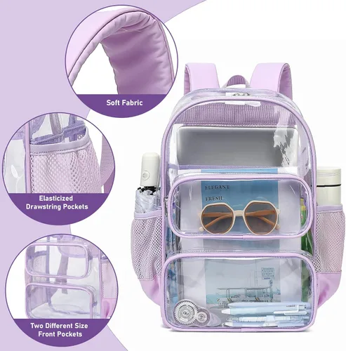 Miniatura 184 de CAMTOP Mochila transparente resistente y transparente para estudiantes, escuela, trabajo, festival, viajes, deportes, Beige, Mediana, Camtop Mochila