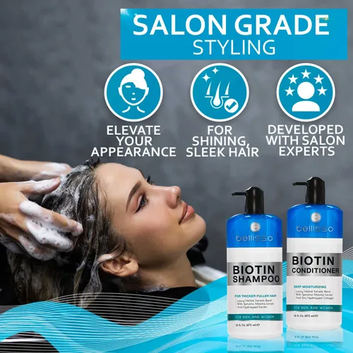 Miniatura 9 de BELLISSO Spray protector térmico de biotina para cabello con aceite de argán marroquí y biotina champú y acondicionador y suero de biotina