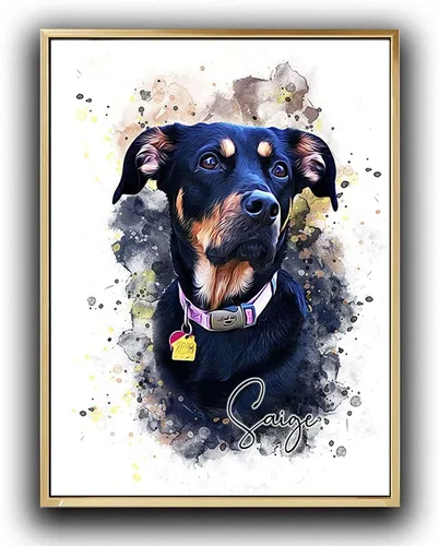 Miniatura 10 de Pintura de acuarela personalizada con retrato de perro y gato, impresiones en lienzo enmarcadas con tus fotos, arte de pared para decoración