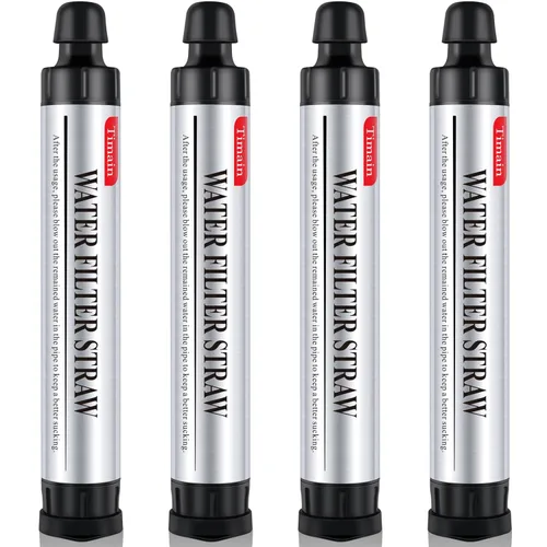 Timain Paquete de 4 filtros de 4 etapas, filtro de agua de alto caudal, purificador de agua de supervivencia para kits de emergencia, viajes,