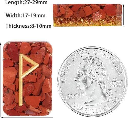 Miniatura 3 de mookaitedecor Juego de 25 piedras de runa de cristal de jaspe rojo, grabadas Golden Elder Futhark con símbolo del alfabeto, runas para adivinación