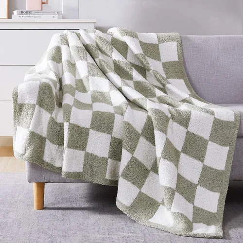 Miniatura 55 de WRENGONGE - Manta a rayas de color caqui, suave, acogedora, mullida, cálida, para sillón, sofá, cama o viajes, ligera, 50 x 70 pulgadas, regalo