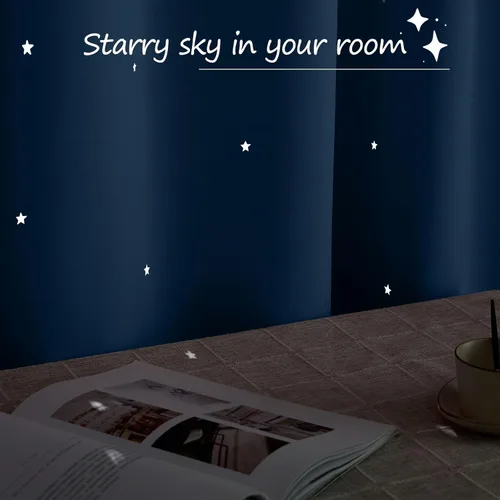 Miniatura 6 de NICETOWN Cortinas infantiles perforadas, cortinas marroquíes con estrellas azules para dormitorio de niñas, gruesas y suaves, para oscurecer la Azul