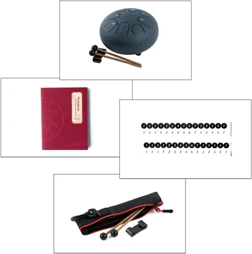 Miniatura 7 de Tambor de Lengua de Acero 8 Notas 6 Pulgadas Tambor Tanque Musical Instrumento de Percusión con Mazos de Tambor de Lengua Bolsa de Transporte Negro