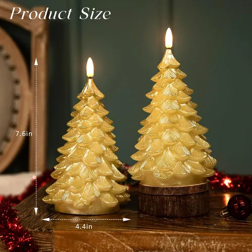 Miniatura 4 de LUSHARBOR Velas sin llama con control remoto y temporizador, pack de 2 Velas de árbol de Navidad, velas LED operadas por batería, de cera real