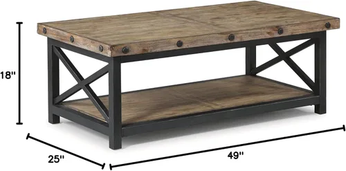 Miniatura 3 de Flexsteel Mesa de centro rectangular marrón claro con marco de metal y cabezales de pernos expuestos
